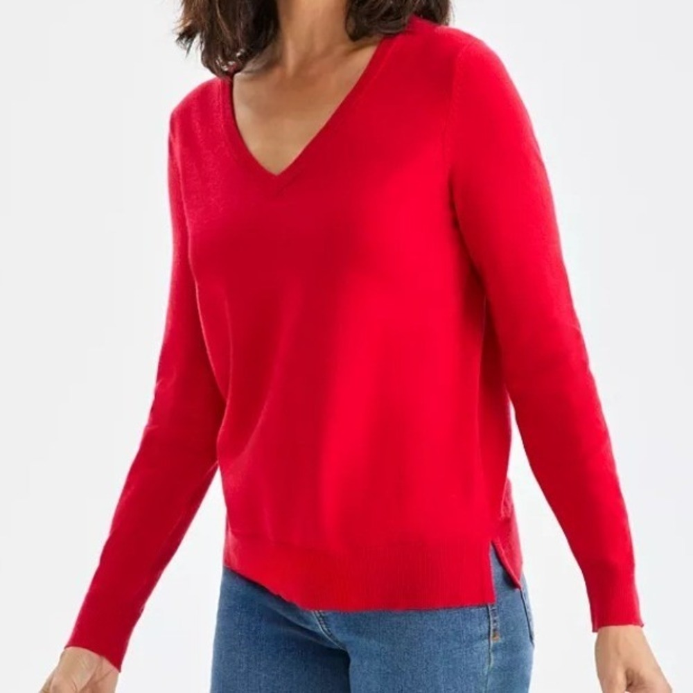 Style Co Womens Medium‎ Tango Red V Neck Long Sleeve Basic Sweater Career Office